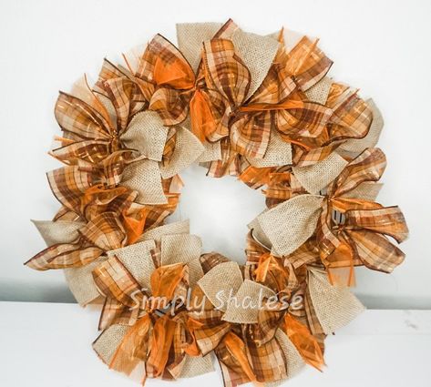 Wreaths Made With Ribbon Easy Diy, Making A Ribbon Wreath, Fall Wreath Tutorial Step By Step, How To Make Wreaths With Ribbon, Wire Ribbon Wreath Diy How To Make, How To Make Burlap Wreath, Burlap And Ribbon Wreath Diy, Diy Ribbon Wreath Tutorial How To Make, Fall Ribbon Wreath Diy