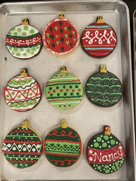 Christmas Cookies Decorated Ornament, Christmas Ornaments Cookies, Ornament Cookies Royal Icing, Christmas Cookie Ornaments, Christmas Ornament Cookies, Ugly Christmas Ornaments, Xmas Baking, Holiday Sugar Cookies, Sugar Cookie Royal Icing