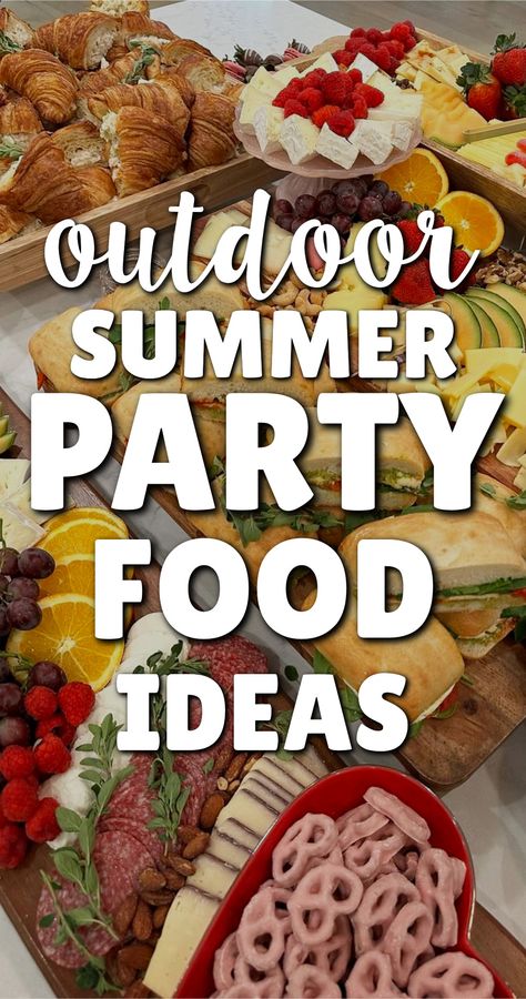 Cookout party food, appetizers, sides and finger foods - outdoor summer party food ideas backyard BBQ potluck picnic family reunion block party food and drink Family Reunion Bbq Ideas, Sunday Cookout Ideas, Recipes For Cookouts Parties, Family Barbecue Party Ideas, Potluck Cookout Ideas, Foods For Cookouts, Food For Outside Party, Outdoor Family Reunion Food Ideas, Outdoor Concert Food Ideas