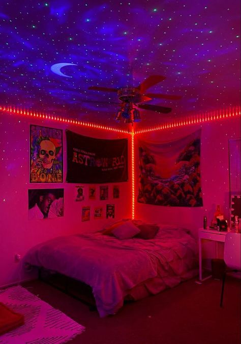 Vibe Room Ideas, Vibe Rooms, Vibe Bedroom, Hypebeast Room, Trippy Room, Neon Bedroom, Led Lighting Bedroom, Bedroom Ideas Aesthetic, Chill Room