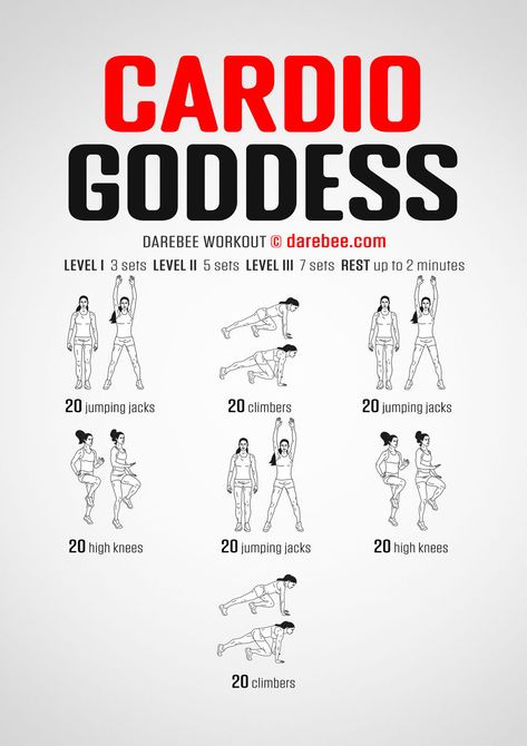 Cardio Goddess Workout Darebee Cardio Workout, Cardio Workout At Home List, Cardiovascular Exercises At Home, Capricurves Workout, Cardio Workout Ideas, Cardio Exercises For Women, Darebee Cardio, Darbee Workout Women, Cardio Day Workout