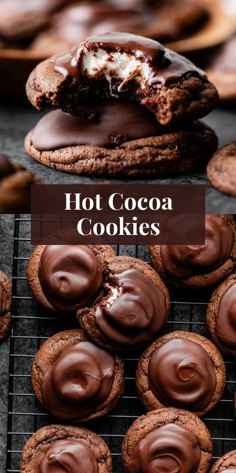 Marshmallow Surprise Hot Cocoa Cookies, Chocolate Smores Cookies Recipes, Hot Chocolate Chip Cookies, Best Cookies To Give As Gifts, Hot Cocoa Marshmallow Cookies, Frozen Hot Cocoa Cookies, Christmas Gift Baking Ideas, Hot Cocoa Meringue Cookies, Christmas Cookies Flavors