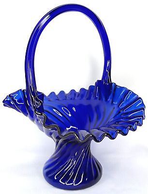 Venetian Sculptural Glass Cobalt Blue Basket Vase Applied Handle 1960 Home Decor  | eBay Cobalt Blue Glass Vase, Dark Blue Things, 1960 Home, Basket Vase, Blue Basket, Cobalt Blue Vase, Colbalt Blue, Blue Baskets, Blue Things