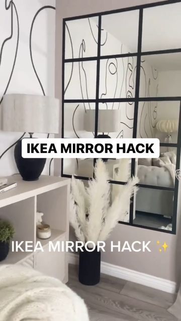 Front Room Mirror Ideas, Ikea Mirror Hack Bedroom, Ikea Mirror Hack Wall, Mirror Wall Ikea Hacks, Ikea Lönsås Mirror Hack, Råmebo Mirror Ikea, Small Hallway Mirror Ideas, Mirror Hacks Full Length, Mirror Hack Ikea