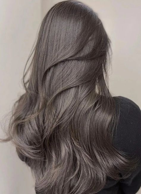 Cool Tone Hair Color Asian, Dark Cool Toned Brown Hair, Olive Gray Hair Color, Dark Mousy Brown Hair, Ash Gray Brown Hair, Green Tea Hair Color, Dark Grey Brown Hair, Ashy Dark Hair, Dark Charcoal Hair