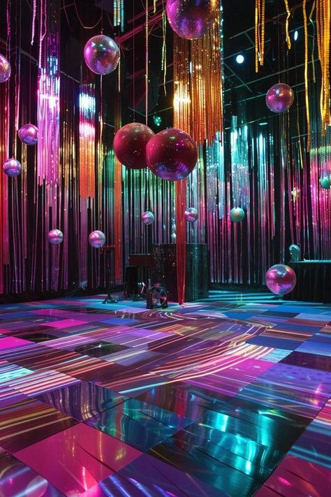 Dance Birthday Party Ideas for Unforgettable Fun Nightclub Themed Birthday Party, Cute Party Aesthetic, Disco Party At Home, Crazy Party Ideas, Disco Party Decorations Ideas, Club Theme Party Ideas, Disco Party Games, Karaoke Party Ideas Decoration, Dance Birthday Party Ideas