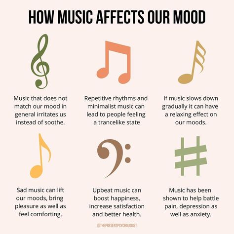 "Music is so important for many people, me included. It can help comfort during bad times, or help energize during workouts, while partying with friends. It gives meaning to many rituals and routines in our life. It seems that music cannot be forgotten in our ways of existing. Research has shown that music affects our mood strongly, in many ways. It can help relax us, strengthen our moods or throw our mood off completely." ~Alf | The Present Psychologist Good Music Recommendation, How To Produce Your Own Music, How To Conduct Music, Artist Management Music, How Music Affects The Brain, Music Basics, Writing Songs Inspiration, Learn Music Theory, Writing Lyrics