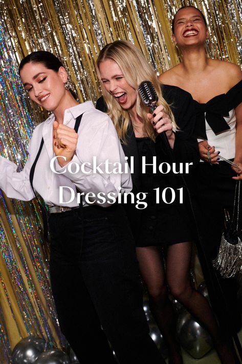 Party season (and so much more fun) is on the way. When it comes to dressing up for cocktail hour, we’ve got the guide to all the looks you need in your line-up. From head-to-toe monochrome to tuxedo dressing and metallic everything, here’s the dress code for the antics you’ll turn into hilarious and partly true anecdotes later. So pop the champagne (or mocktail, your choice), crank up the Shania and let’s get into it. #ImWearingRI Nyc Cocktail Party Outfit, Christmas Party Cocktail Attire, Classy Cocktail Outfits, Cocktail Holiday Party Outfit, Fall Cocktail Attire For Women, Fall Cocktail Outfit, Evening Cocktail Attire For Women, Cocktail Attire For Women Winter, Cocktail Dinner Outfit