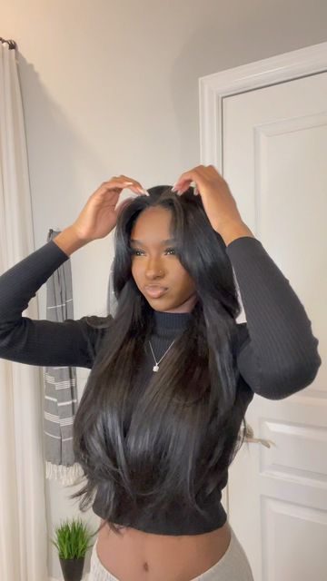 Long Straight Hair With Layers Black Women, Black Women Long Straight Hair, Black Straight Hair Black Women, Black Hair Weave Hairstyles, So In Hairstyles Black, Straight Black Hair Black Women, Straight Hair With Layers Black Women, Straight Hair On Black Girls, Blowout Curls Black Women