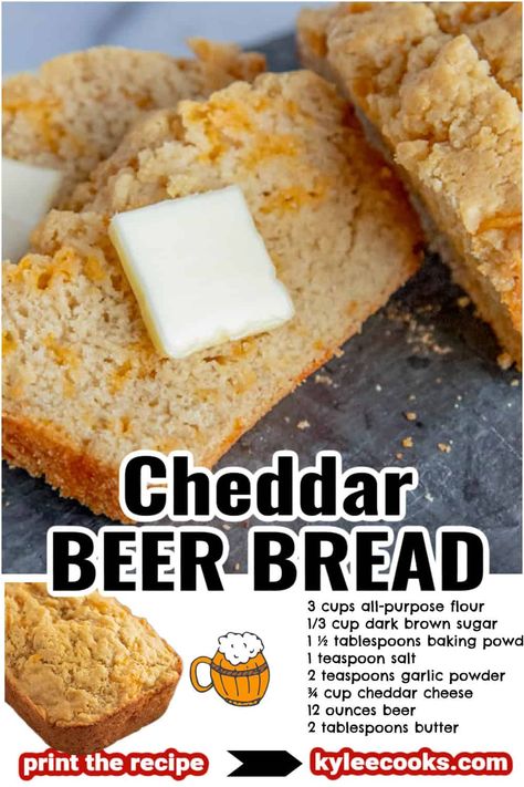 This easy Beer Bread recipe may be your new favorite thing! A super quick bread that is SO easy to make, and uses simple ingredients like beer, cheese & butter. It doesn't require yeast, or kneading - making it a mix and bake easy bread side! Easy Beer Bread Recipe, Cheddar Beer Bread, Easy Beer Bread, Beer Cheese Bread, Bread No Yeast, Beer Bread Easy, Beer Bread Recipe, Baked Breads, Bake Easy