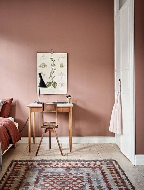 Infuse your home decoration with the energy and the warmth of earth tones, it will help you relax and find the right balance. Dusty Pink Bedroom, Pink Bedroom Walls, Asian Paints, Decor Studio, Pink Living Room, Bedroom Wall Colors, Dekorasi Kamar Tidur, Pink Bedrooms, Bedroom Color Schemes