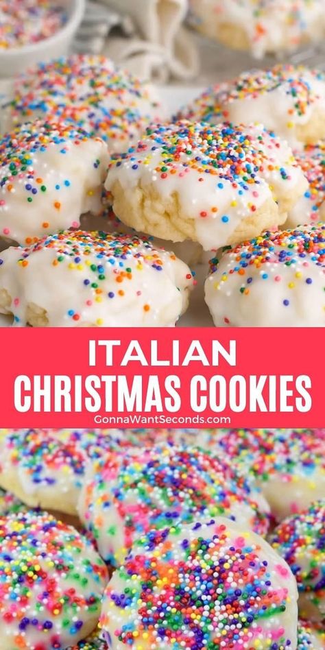 Our Classic Italian Christmas Cookies are tender, cakey, and not too sweet. Bakery quality- Nonna approved. Gorgeous on your Christmas cookie tray! Italian Anise Cookies, Cookies With Sprinkles, Anise Cookies, Xmas Desserts, Italian Christmas Cookies, Italian Cookie Recipes, Delicious Christmas Cookies, Easy Christmas Cookie Recipes, Cookies Easy