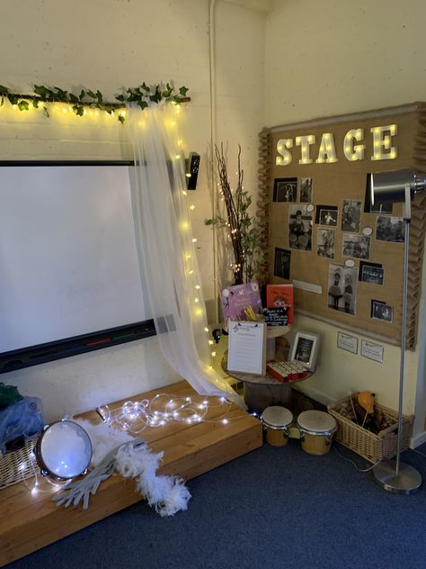 Music Area Eyfs Indoor, Early Years Home Corner, Music Area Preschool, Play Based Classroom Set Up, Oshc Room Set Up, Role Play Areas Eyfs Home Corner, Oshc Room Ideas, Music Provocations, Music Eyfs