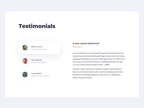 Daily UI 039 Testimonials Testimonials Design Inspiration, Testimonials Web Design, Testimonials Layout, Doctor Images, Ui Website, Job Website, Drone Design, Ui Design Website, Daily Ui