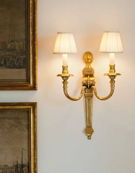 Golden glow. Pictured here is the Louis XVI Wall Light. #vaughandesigns #design #interior123 #decoration #vaughan #englishdesign #lighting #interiordesign #homedecor #home #interiors #interiorinspiration #louisxvi #walllights #brass #traditional #painting Classic Wall Lights Living Room, Antique Wall Lamp, Victorian Wall Lights, Parisian Style Apartment, Classic Wall Lamp, Classic Wall Light, Antique Wall Lights, Classic Wall Lights, Traditional Wall Sconces