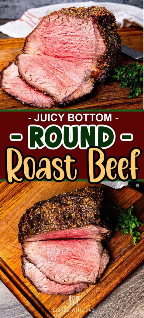 Bottom round roast beef is a flavorful cut of meat that's easy on the wallet. This roast beef is seasoned with a flavorful garlic and herb rub and roasted to perfection for tender, juicy meat that's full of flavor. In this post I'll provide simple step-by-step instructions and expert tips to help you prepare this roast beef perfectly every time! Bottom Round Roast Oven, Beef Round Roast, Slow Cooker Round Roast, Roast Beef Dishes, Beef Eye Round Roast, Top Round Roast Recipe, Bottom Round Roast Recipes, Bottom Round Roast, Rare Roast Beef