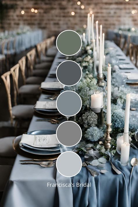 If you are looking at planning a winter wedding, then check out these beautiful winter wedding color ideas to help inspire you and help you create your wedding color palette!! | Wedding theme | Wedding theme ideas | Wedding colors | Wedding color ideas | Wedding theme | Spring wedding color ideas | Summer wedding color ideas | Fall wedding color ideas | Winter wedding color ideas | Spring wedding theme ideas | Summer w...#CreativeIdeas #Trends #Motivation #Ideas #Inspo #HomeTrends #Inspiration Elegant Party Color Scheme, Silver Wedding Colors Palette, Slate Grey Wedding Color Palettes, Gray Wedding Pallete, Dusty Blue Wedding Palate, Wedding Winter Color Schemes, Wedding Color Schemes With Gray, Colors For Winter Wedding, January Wedding Ideas Colors