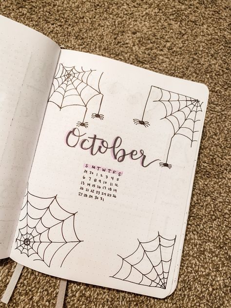 Calendar Drawing Ideas October, Planer For October, Planner Ideas October, Bojo Journal Ideas October, Planer Ideas Diy October, October Aesthetic Journal, October Bujo Cover Page, October Scrapbook Pages, October Notes Ideas