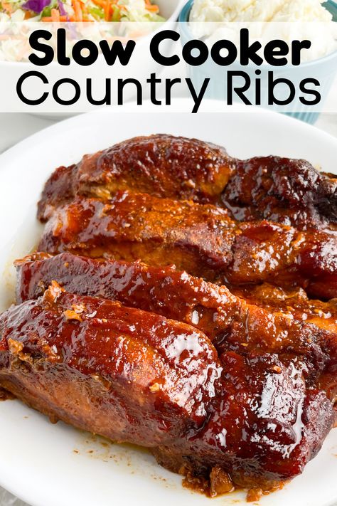 Ribs on a plate. Country Ribs Recipe, Slow Cooker Ribs Recipe, Pork Crockpot Recipes, Boneless Ribs, Crockpot Ribs, Country Style Ribs, Crock Pot Recipe, Pork Rib Recipes, Crockpot Dishes