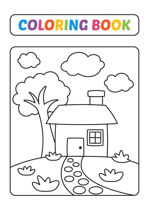 Coloring book for kids, house vector Outline Drawing For Colouring, Drawing Worksheets For Class 1, My Home Crafts Preschool, Colour The Picture Worksheet, Drawing Worksheets For Kindergarten, Coloring Activities For Kids Worksheets, Outline Drawings For Kids, House Worksheets For Kids, Art Worksheets For Kids