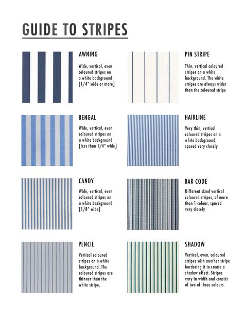 d-e-si-g-n: A guide I made to show the different types of stripes let me know if you want more like this Types Of Stripes Pattern, Checks And Stripes Patterns, Types Of Printing Techniques, Stripes Pattern Design Fabrics, Clothing Fabric Patterns, Striped Clothes, Stripes Pattern Design, Fashion Illustrations Techniques, Types Of Patterns