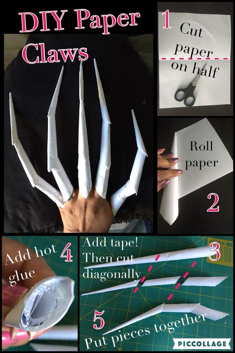 Halloween Claws Diy, How To Make Claws Out Of Paper, Paper Claws Tutorial, How To Make Claws, How To Make Paper Claws, Fnaf Crafts Diy, Diy Claws, Cardboard Accessories, Paper Claws