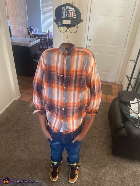 The Invisible Man Costume Headless Man Costume For Kids, Invisible Man Diy Costume, Simple Boys Costumes, Simple Boys Halloween Costumes, How To Make Headless Halloween Costume, Homemade Boys Costumes, Creative Boy Halloween Costumes, Invisible Man Costume How To Make An, The Invisible Man Costume