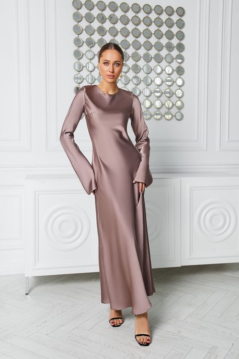 Fabric: Satin Viscose 35%, Polyester 35%, Cotton 20% Nylon 10% Long sleeve Backless Maxi length Satin Long Sleeve Maxi Dress, Modest Dresses Satin, Satin Dress Long Sleeve Hijab, Long Sleeve Maxi Satin Dress, Maxi Dresses With Long Sleeves, Modest Engagement Outfits, Long Sleeve Satin Maxi Dress, Hijab Prom Dress Muslim Gowns, Long Silk Dress Outfit