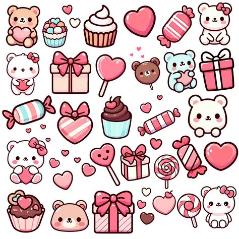 Free Kawaii Stickers, Printable Stickers Cute Kawaii, Drawing Cute Stickers, Cute Cute Stickers, Cute Design Ideas Drawing, Cute Printed Stickers, Cut Stickers Printable, Stickers Printable Cute Kawaii, Valentines Bear Drawing