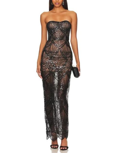 Holidays Outfits, Sparkly Gown, Bronx And Banco, Beaded Party Dress, Strapless Bustier, Long Gown Dress, Eve Outfit, Sequin Maxi Dress, Sequin Maxi