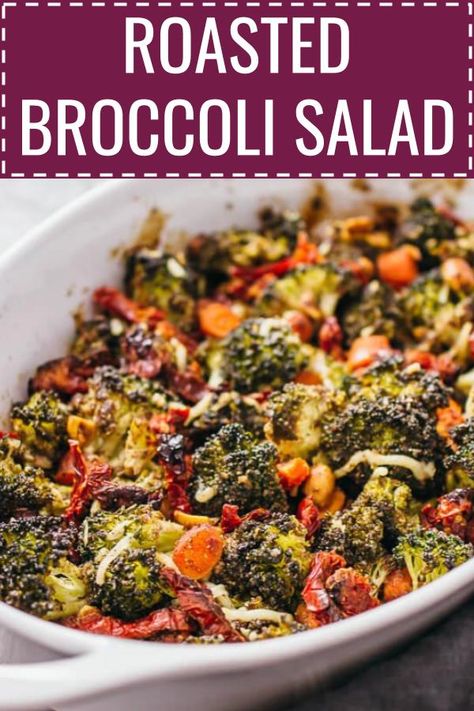 Balsamic roasted broccoli salad with garlic - This is one of my favorite recipes for roasted vegetables! This is a delectable roasted broccoli salad with carrots, parmesan cheese, and PLENTY of garlic. An easy and healthy recipe that anyone can make in the oven to serve as a veggie side dish or a main. Roasted Broccoli Salad, Healthy Roasted Vegetables, Salad With Carrots, Savory Lunch, Roasted Broccoli And Carrots, Vegetable Casseroles, Veggie Side Dish, Broccoli Salad Recipe, Roasted Vegetable Recipes