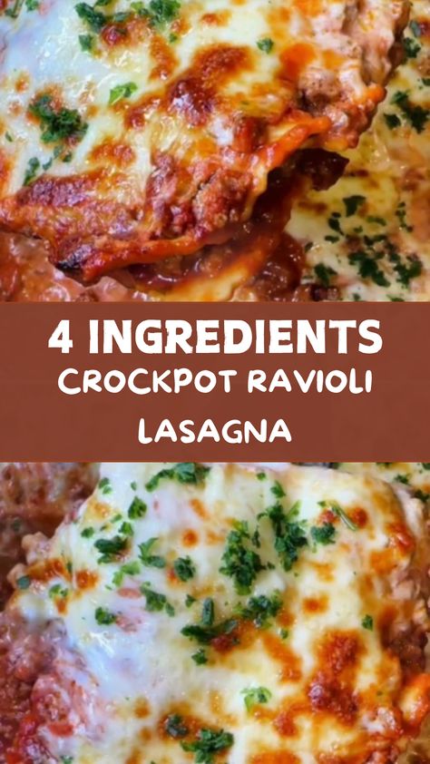 4 Ingredients Crockpot Ravioli Lasagna Crockpot Frozen Ravioli Recipes, Crockpot Lazy Lasagna With Ravioli, Ravioli In Crockpot, Ravioli Crockpot Recipes, Ravioli Lasagna Crockpot, Crockpot Lasagna With Ravioli, Crock Pot Ravioli Lasagna, Homemade Beef Ravioli, Crock Pot Ravioli