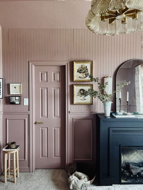 Color Drenching, Inspire Me Home Decor, Modern Cottage, Pink Paint, Rooms Reveal, Guest Bedrooms, Pink Walls, Wainscoting, Cool Rooms