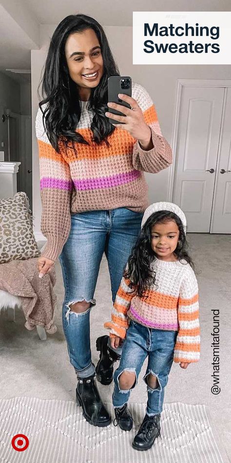 Cute Matching Mom And Daughter Outfits, Mommy And Me Sweaters, Mommy And Me Fashion, Momma And Daughter Matching Outfits, Mama And Daughter Outfits, Matching Outfits For Mom And Daughter, Shein Mommy And Me Outfits, Mom And Daughter Fall Outfits, Mom And Baby Girl Matching Outfits