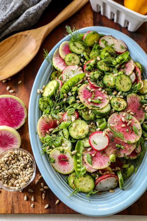 Watermelon Radish Recipe, Salad With Mustard Dressing, Watermelon Radish Salad, Radish Salad Recipe, Salad With Radishes, Cucumber Radish Salad, Cucumber Salad Dressing, Radish Cucumber, Bowls Recipes