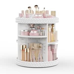 Rosoenvi Rotating Makeup Organizer, Adjustable Vanity Organizer, Large Capacity Cosmetic Display Case for Spinning, Storage Carousel for Bathroom and Vanity Countertop, Diamond Pattern, Large, White Lazy Susan Makeup Organizer, Makeup Holder Organizers, Countertop Makeup Organization, Rotating Makeup Organizer, Dresser Bathroom, Bathroom Large, Makeup Stand, Vanity Organizer, Makeup Organizers