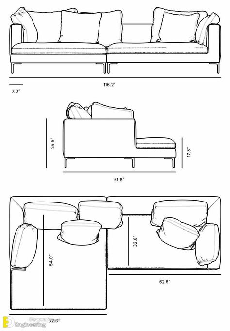 Standard Sizes And Dimensions Of Home Furniture  - Engineering Discoveries Floor Plan Symbols, Interior Design Sketchbook, Drawing Furniture, Furniture Sketch, Furniture Design Sketches, Interior Architecture Drawing, Rove Concepts, Interior Design Drawings, Furniture Dimensions