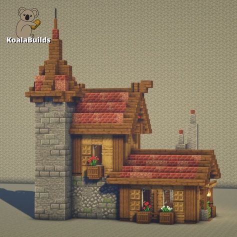 Medieval Farmhouse Concept Art, Medevil Minecraft Village, Minecraft Medieval Decor, Minecraft Clay House, Minecraft Village Idea, Minecraft Medieval Path, Minecraft Town Decorations, Small Starter House Minecraft, Small Minecraft Village House