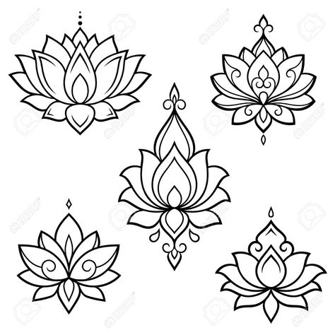 Simple Lilly Tattoo Design, Lotus Flower Henna, Lotus Flower Outline, Henna Doodle, Fleurs Art Nouveau, Mehndi Flower, Lotus Flower Tattoo Design, Henna Drawings, Lotus Tattoo Design