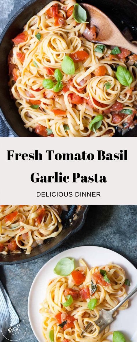 My Fresh Tomato Basil Garlic Pasta is fresh, comforting and delicious. Leave it as is or toss in some of your favorite veggies! #lifeisbutadish #pasta #freshpasta #basil Tomato Basil Garlic Pasta Sauce, Pasta Recipes With Basil Leaves, Fresh Tomato And Basil Pasta, Garlic And Tomato Pasta, Pasta Sauce With Basil, Bruschetta Pasta Recipe, Tomato Basil Garlic Pasta, Pasta With Fresh Basil, Pasta With Fresh Tomatoes And Basil