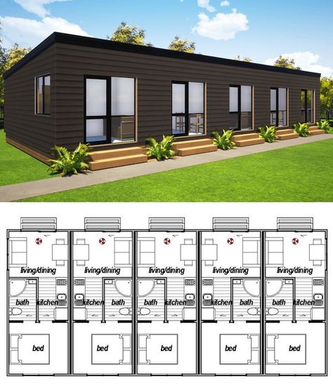 Staff House Floor Plan, Shipping Container Apartments, Staff House Design, Staff Accommodation Floor Plans, T House Plans, Small Lodge Design, Small Rental House Plans, Rental Room Ideas, Staff Quarters Floor Plan