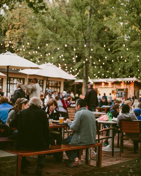 Restaurant In Garden, Pub Beer Garden, Beer Garden Aesthetic, Cozy Brewery, Outdoor Brewery, Fall Hangout, Wildflower Cafe, Beer Garden Design, Lunch Table Settings