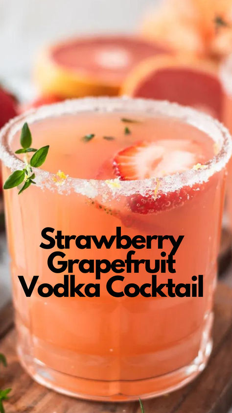 Strawberry Grapefruit Vodka Cocktail Vodka Cocktails Pitcher, Vodka Grapefruit Cocktail, Berry Vodka Cocktails, Deep Eddy Grapefruit Vodka Recipes, Drinks To Make With Vodka, Grapefruit Vodka Drinks, Vodka Mixed Drinks Recipes, Rhubarb Cocktail, Best Vodka Cocktails