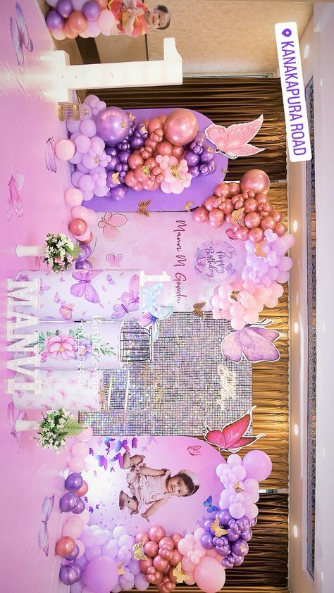 Butterfly Themed Birthday Party Backdrop, Butterfly Birthday Backdrop, Birthday Party Paper Decorations, Fairy Birthday Themes, Ballon Decoration, Balloon Birthday Themes, Butterfly Themed Birthday Party, Butterfly Theme Party, Bday Decor