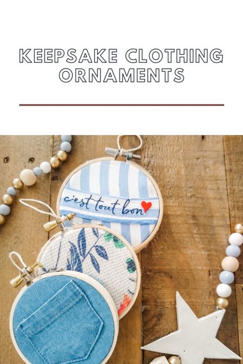 An easy way to preserve your kids clothing into keepsake Christmas ornaments Handmade Keepsake Ornaments, Baby Homemade Ornaments, Clothing Keepsake Diy, Newborn Ornament Diy Baby Keepsake, Onesie Keepsake Ideas, Heirloom Christmas Ornaments, Keepsake Ornaments From Clothing, Memorial Clothing Keepsake, Diy Baby Keepsakes