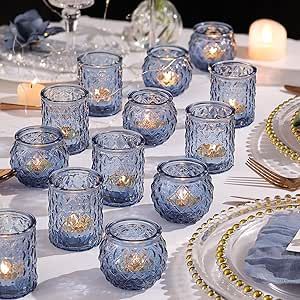 NITIME 36pcs Assorted Blue Votive Candle Holders, Blue Candle Holders for Wedding Table Decor, Tea Lights Candle Holder for Table Centerpiece, Bridal Shower, Baby Shower Decorations Blue Bridal Shower Themes, Blue Votive Candle Holders, Blue Table Settings, Baby Blue Weddings, Blue Candle Holders, Blue Centerpieces, Blue Candle, Blue Bridal Shower, Light Blue Wedding