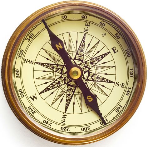 A compass is an often circular object utilized by seafarers for navigation and direction across waters and wilderness. The compass is utilized by a pin which is drawn to the true North, showing direction relative to the geographic cardinal directions, or "points". Usually, a compass' diagram found on charts are called compass roses, which shows the directions north, south, east, and west. Sextant Tattoo, Compass Clock, Compass Art, Magnetic Compass, Cardinal Directions, Vintage Compass, Nautical Compass, A Compass, Compass Rose