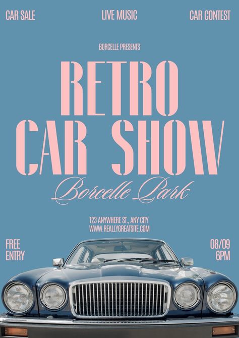 Vintage Car Show Poster, Car Show Flyer Ideas, Canva Fonts Poster, Car Show Poster Design, Retro Event Design, Vintage Car Graphic Design, Retro Vintage Graphic Design, Aesthetic Event Poster, Canva Flyer Templates