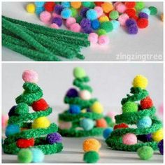 Christmas trees from pipe cleaners Craft Pipe Cleaner, Snowman Crafts Diy, Christmas Crafts For Kids To Make, Pipe Cleaner Crafts, Preschool Christmas, Pipe Cleaners, Kids Ornaments, Crafts For Kids To Make, Tree Crafts