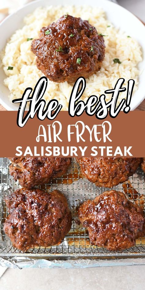 Cooking Ground Beef In Air Fryer, Air Fry Ground Beef, Air Fryer Beef Patties, Ground Meat Air Fryer Recipes, Air Fryer Recipes With Hamburger Meat, Airfryer Meat Recipes, Burger Patties In Air Fryer, Easy Dinners Air Fryer, Air Fryer Salisbury Steak Recipe